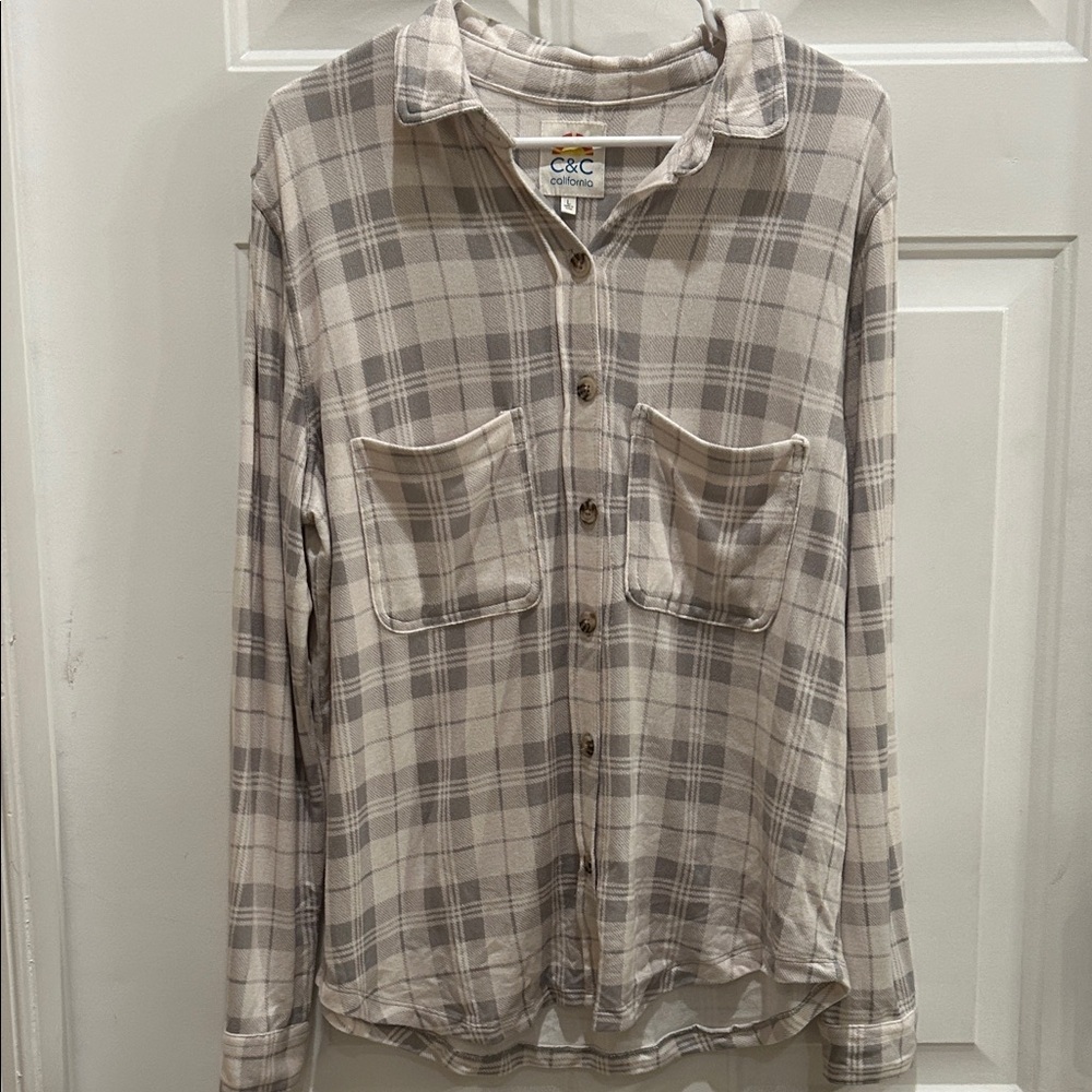 C&C California Beige and Gray Plaid Shirt